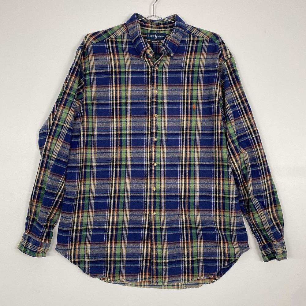 Ralph Lauren Shirt Mens 2XLT Blue Plaid Flannel Classic Button Down Pony Logo‎